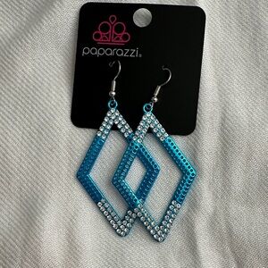 Paparazzi Turquoise and Silver Diamond Earrings